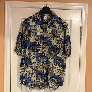 Geometric Blue and Green Casual Shirt